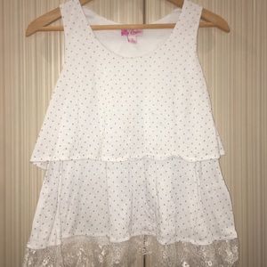 white pearl top with lace (size small)